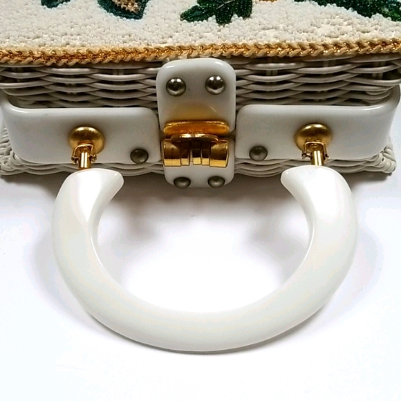Vintage 1950s Mid Century ADELES Miami Beaded Lucite Wicker Box Bag - Picture 8 of 16
